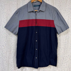 Perry Ellis Colour Blocked Men's Short Sleeve Button-up Size Large